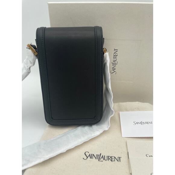 $2100 SAINT LAURENT YSL BLACK MINI UNISEX LEATHER PHONE BAG AUTHENTIC! - Picture 7 of 16